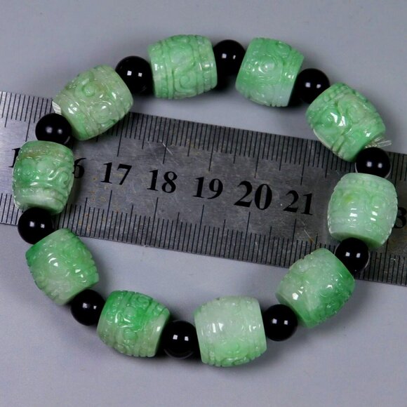 14*14*14 mm BEAD/54.96 g Cert'd Green Natural A JADE jadeite Moire Bracelet 5722 - Picture 1 of 7